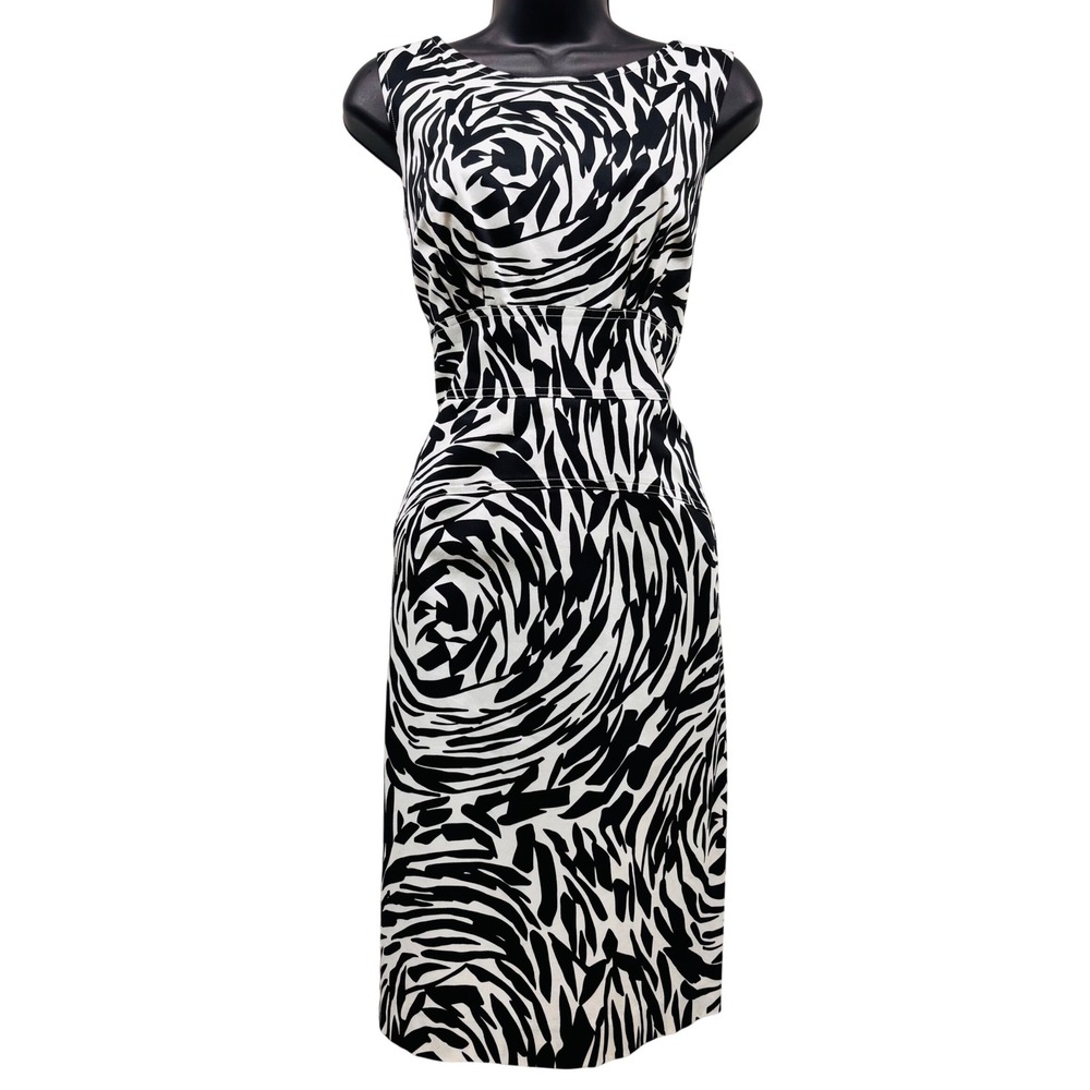 Calvin Klein Womens Black White Abstract Swirl Sheath Dress Size 6 MODB0905